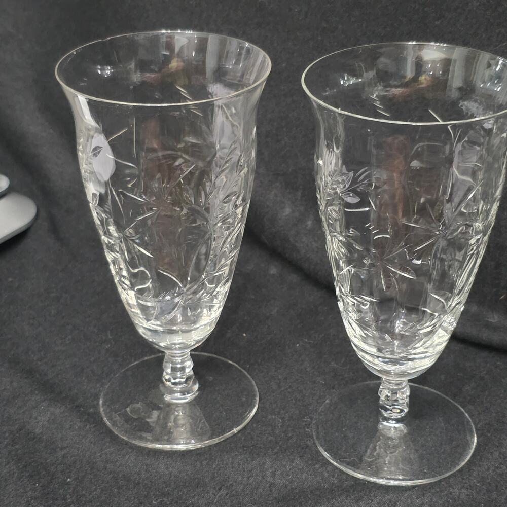 Vintage Bryce Fern Leaf #894 Etched Water Goblets Set of 2 Blown Glass USA